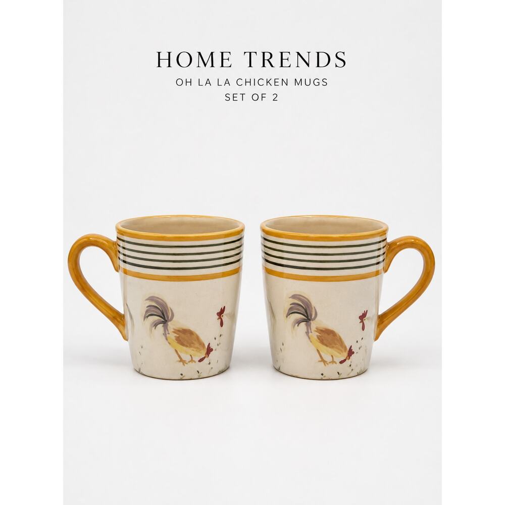 Home Trends Oh La La Chicken Rooster Coffee Mugs Set of 2 Farmhouse